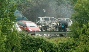 Estado del vehiculo del Inspector despues del atentado