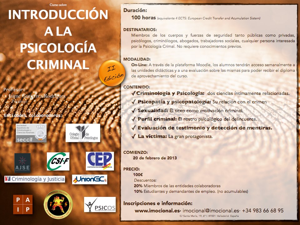 Curso de introducción a la psicologia criminal